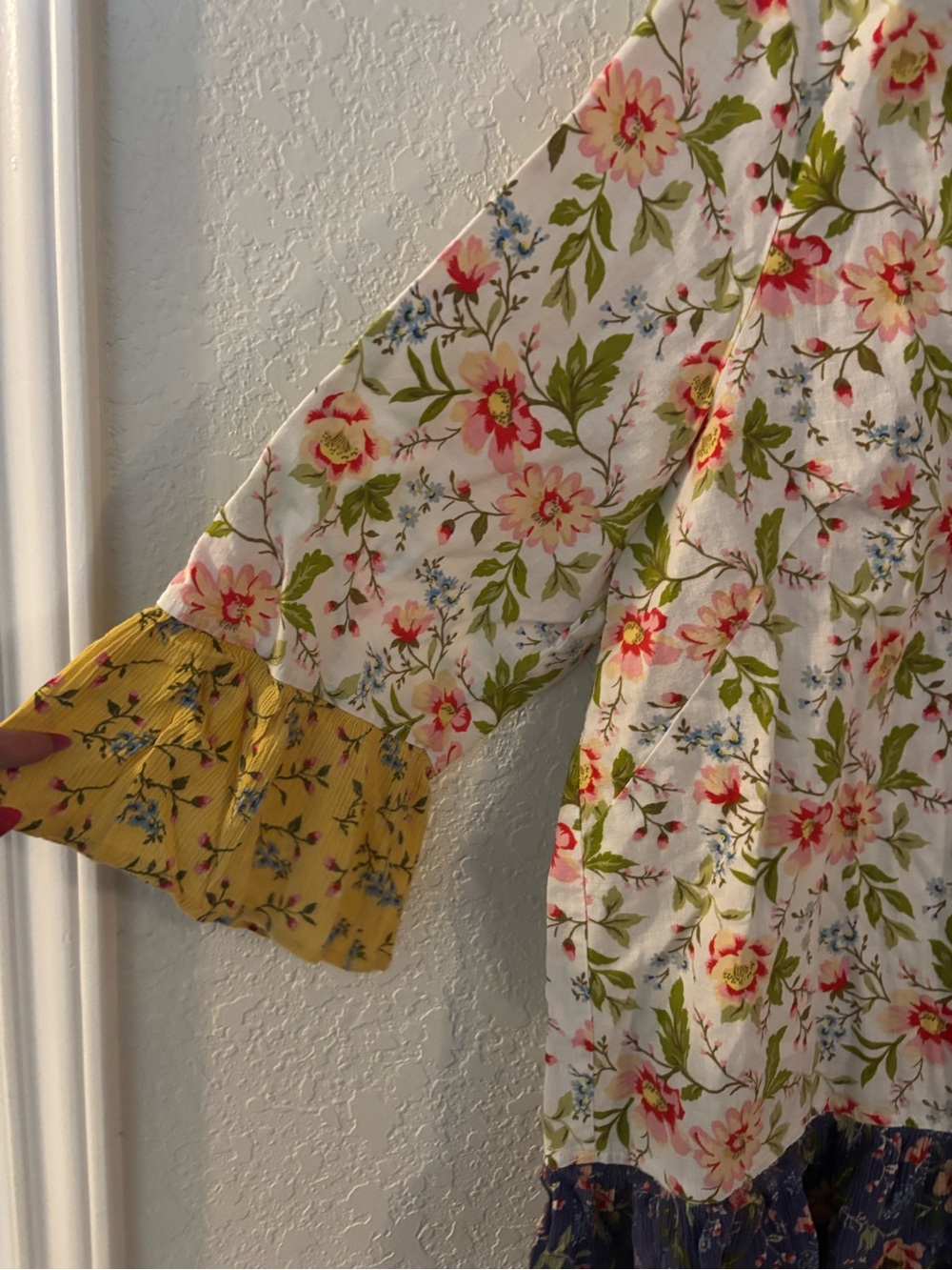 Coldwater Creek Multicolor Floral Blouse with Navy Background - Picture 3 of 6